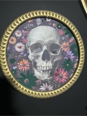 🕸️ (10 for $10) Floral Skull Wall Art in Purple and Gold Frame